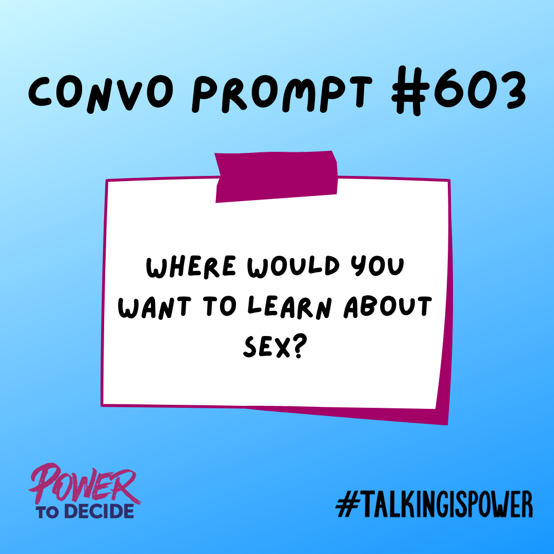 A graphic of a post-it with a conversation prompt, "Where would you want to learn about sex?"