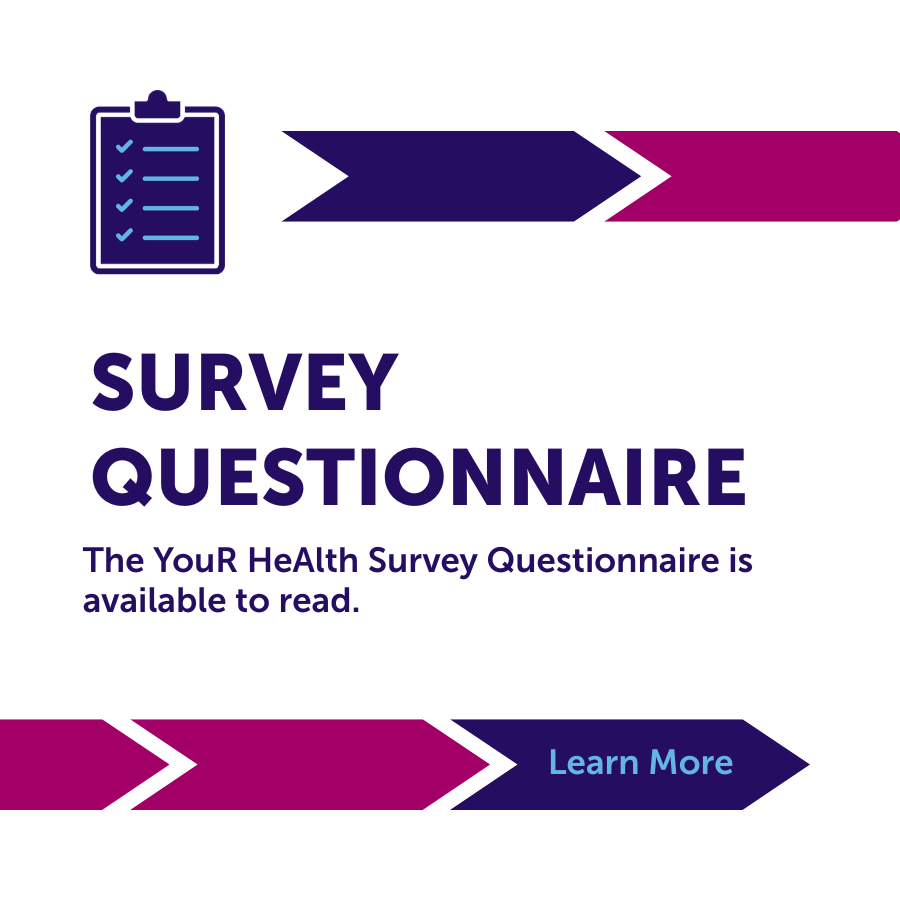 A graphic inviting people to read the Survey Questionnaire for the 2025 YouR HeAlth Survey.