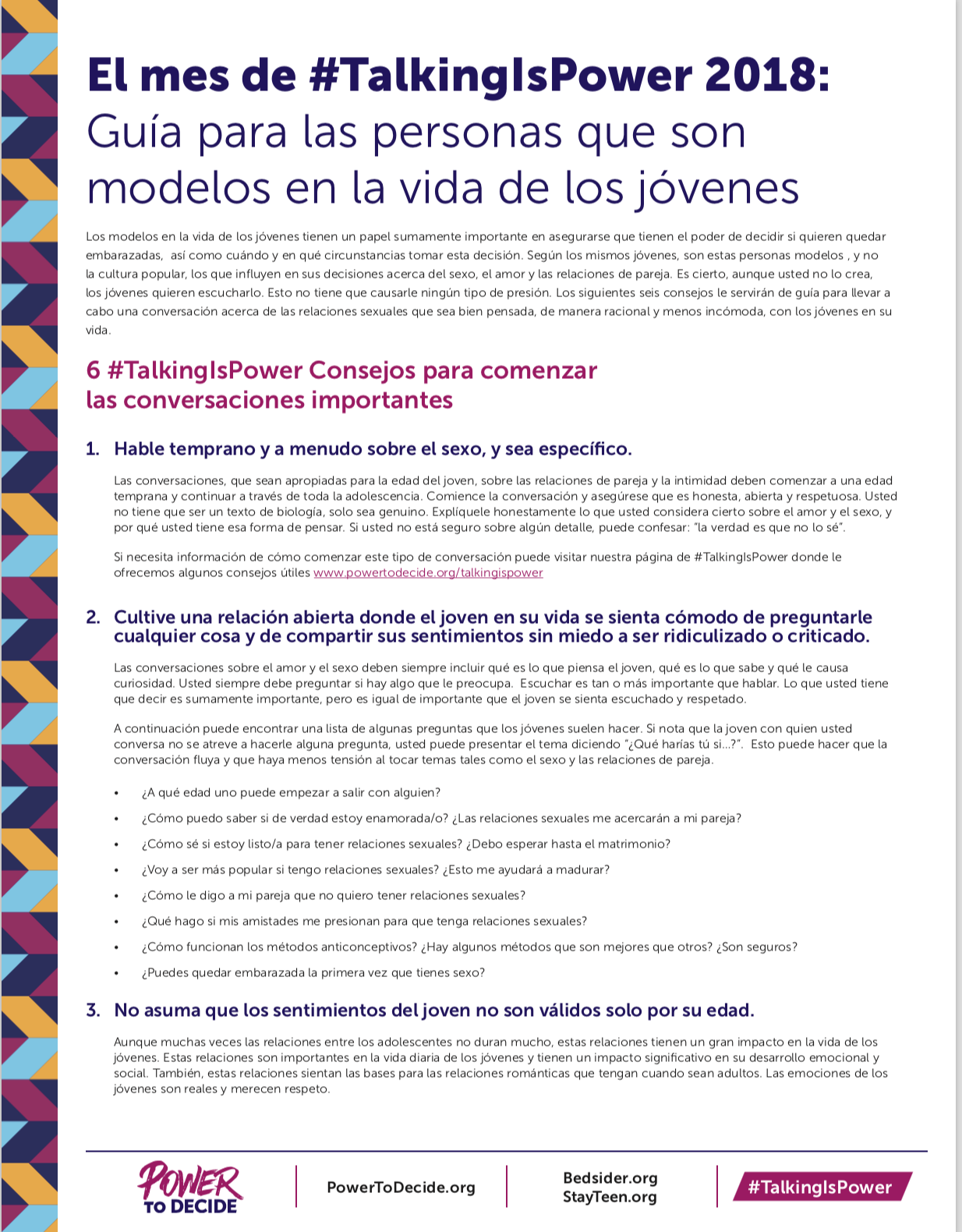 #TalkingIsPower Guía Para los Modelos de Jóvenes 2018 (PDF)