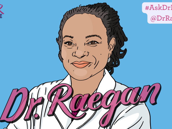 A drawing of Dr. Raegan with the hashtag #AskDrRaegan and handle @DrRaegan.