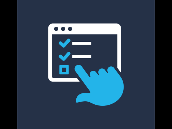 An icon of a hand hovering over a box with three options. 