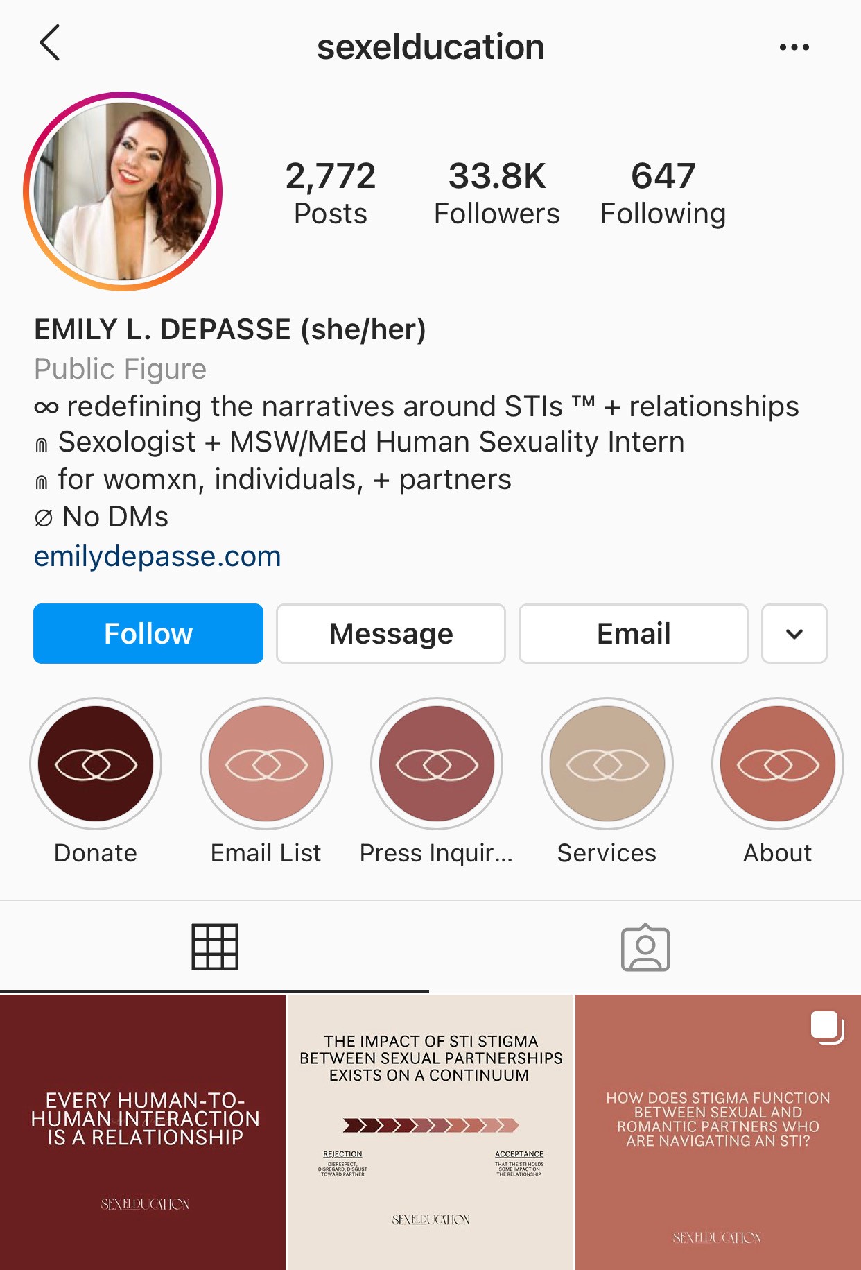 A screenshot of the sexelducation insta account.